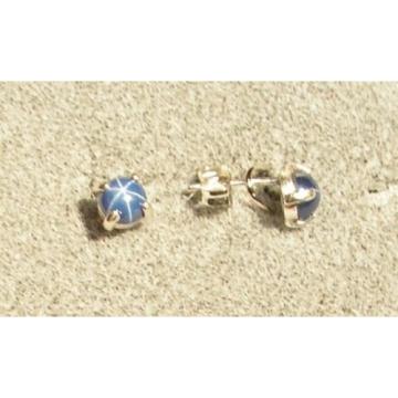 VINTAGE LINDE LINDY PETITE 5MM RD CF BLUE STAR SAPPHIRE CREATED STUD EARRINGS SS