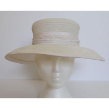 SUSAN VAN DER LINDE NEW YORK IVORY STRAW WITH RAW SILK EDGE OCCASION HAT  (J12)