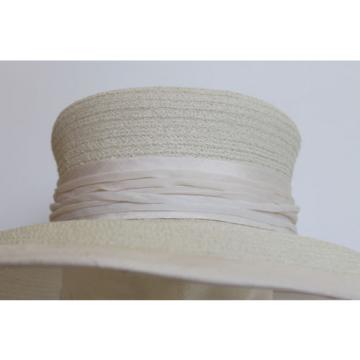 SUSAN VAN DER LINDE NEW YORK IVORY STRAW WITH RAW SILK EDGE OCCASION HAT  (J12)