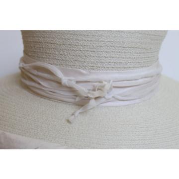 SUSAN VAN DER LINDE NEW YORK IVORY STRAW WITH RAW SILK EDGE OCCASION HAT  (J12)