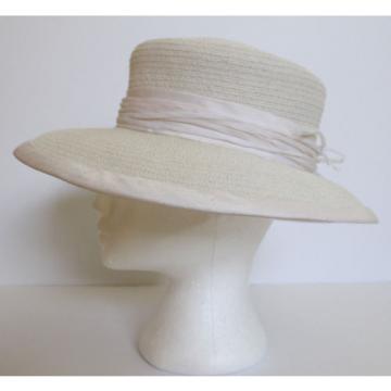 SUSAN VAN DER LINDE NEW YORK IVORY STRAW WITH RAW SILK EDGE OCCASION HAT  (J12)