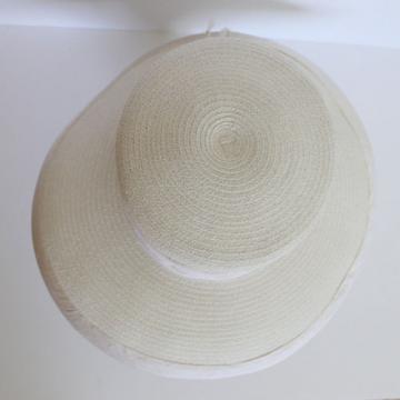 SUSAN VAN DER LINDE NEW YORK IVORY STRAW WITH RAW SILK EDGE OCCASION HAT  (J12)