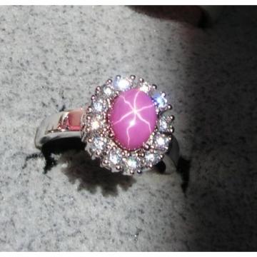 HALO LINDE LINDY PINK STAR SAPPHIRE CREATED RUBY SECOND RING STAINLESS STEEL