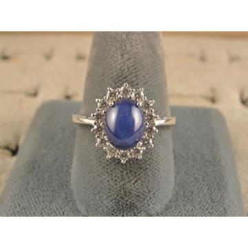 VINTAGE SIGNED LINDE LINDY CF BLUE STAR SAPPHIRE CREATED HALO RING RD PL .925 SS