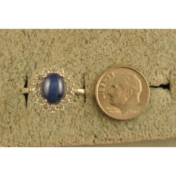 VINTAGE SIGNED LINDE LINDY CF BLUE STAR SAPPHIRE CREATED HALO RING RD PL .925 SS