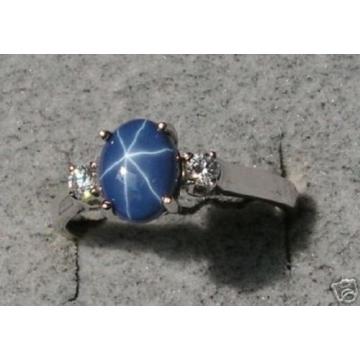 8X6MM LINDE LINDY CORNFLOWER BLUE STAR SAPPHIRE CREATED 2ND RD PLT .925 S/S RING