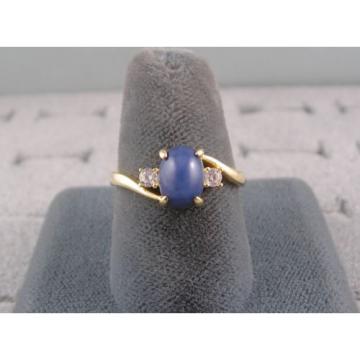 VINTAGE LINDE LINDY CORNFLOWER BLUE STAR SAPPHIRE CREATED RING  YG PLATE .925 SS