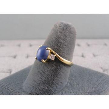 VINTAGE LINDE LINDY CORNFLOWER BLUE STAR SAPPHIRE CREATED RING  YG PLATE .925 SS