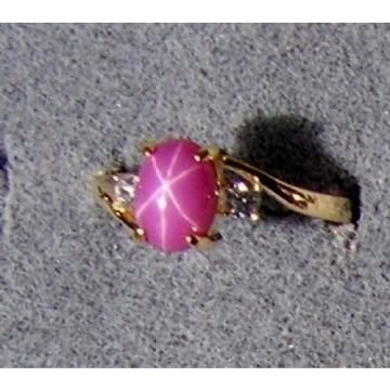 VINTAGE LINDE LINDY PINK STAR RUBY CREATED SAPPHIRE RING YEL GOLD PLATE .925 S/S