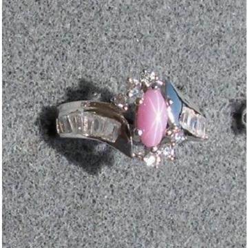 VINTAGE LINDE LINDY AZALEA PINK STAR SAPPHIRE CREATED HALO RING RD PLT .925 SS