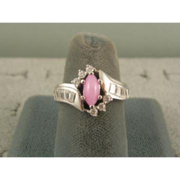 VINTAGE LINDE LINDY AZALEA PINK STAR SAPPHIRE CREATED HALO RING RD PLT .925 SS