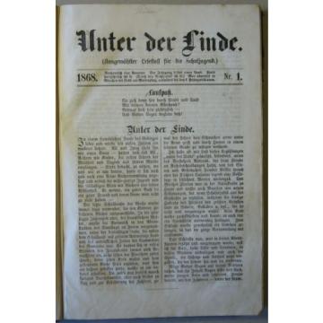 Zeitschrift “UNTER DER LINDE” LESESTOFF FÜR DIE SCHULJUGEND, 3 Jahrg. 1868-1871