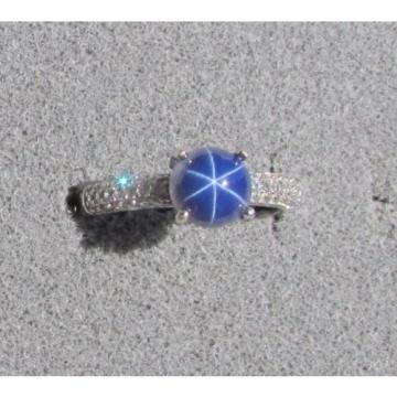 VINTAGE LINDE LINDY SIGNED  CF BLUE STAR SAPPHIRE CREATED RING RD PLATE .925 S/S