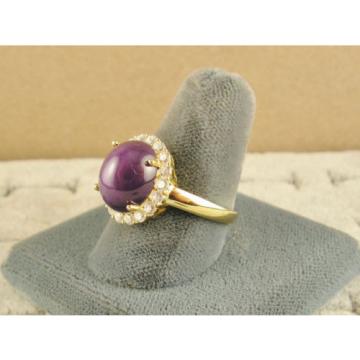 VINTAGE LINDE LINDY PLUM PURPLE STAR SAPPHIRE CREATED HALO RING YLGD PLT .925 SS