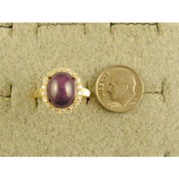 VINTAGE LINDE LINDY PLUM PURPLE STAR SAPPHIRE CREATED HALO RING YLGD PLT .925 SS