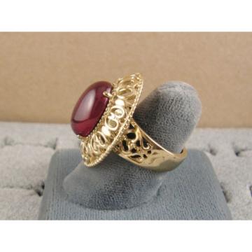 LINDE LINDY RED STAR SAPPHIRE CREATED RUBY 2ND YELLOW GOLD ION PL STNLESS RING