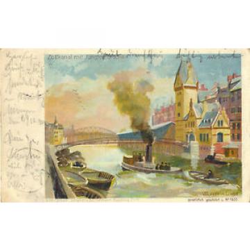 Hamburg, Zollkanal mit Jungfern-Brücke, Künstlerkarte Wladimir Linde