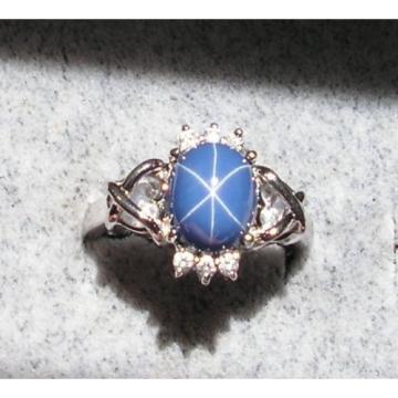 VINTAGE SIGNED LINDE LINDY CF BLUE STAR SAPPHIRE CREATED C H RING RD PLT .925 SS