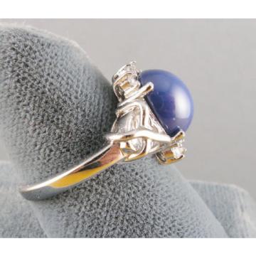 VINTAGE SIGNED LINDE LINDY CF BLUE STAR SAPPHIRE CREATED C H RING RD PLT .925 SS