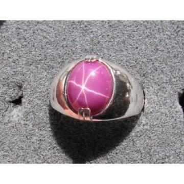 MEN&#039;S 12x10mm 5+ CT LINDE LINDY PINK STAR SAPPHIRE CREATED RUBY SECOND RING SS