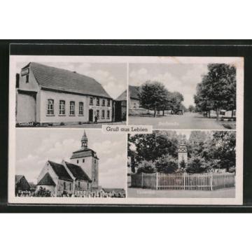 alte AK Lebien, Gasthof zur grünen Linde v. O. Carius, Ehrenmal, Kirche