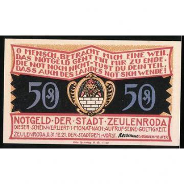 Notgeld Zeulenroda 1921, 50 Pfennig, alte Linde, Wappen