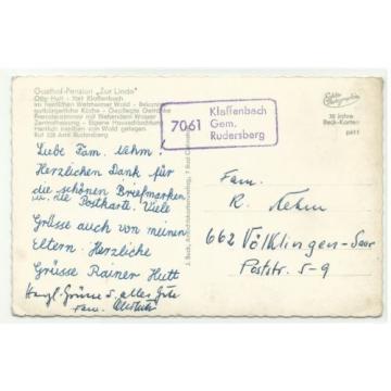 Klaffenbach (Rudersberg) Gasthof &amp; Pension &#034;Zur Linde&#034; 1963 Landpoststempel