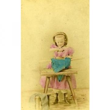 Young Girl &amp; her Toys Berlin Germany Old CDV Photo Linde 1870