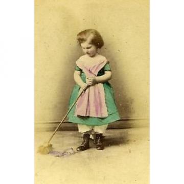 Young Girl &amp; her Toys Berlin Germany Old CDV Photo Linde 1870