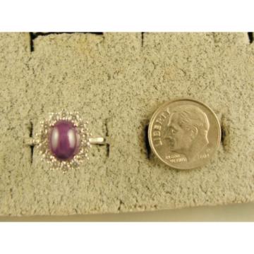 VINTAGE SIGNED LINDE LINDY PLUM PURPLE STAR SAPPHIRE CREATED HALO RING RD PL S/S