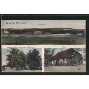 AK Dreilingen, Totale des Ortes, Gasthaus zur grünen Linde, Bes. A. Harms, Schu