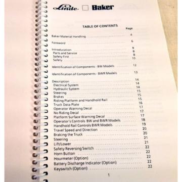 Linde-Baker Pallet Truck Operating Instructions Manual, BW60 BW80 BWR40 etc(4229