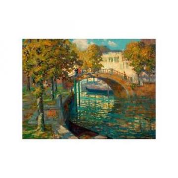 Quadro su Pannello in Legno MDF Ossip Leonovitch Linde Overlooking the canal