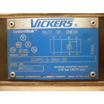 VICKERS DGMPC-5-BAK-30 HYDRAULIC PILOT OPERATED CHECK VALVE SYSTEMSTAK NOS