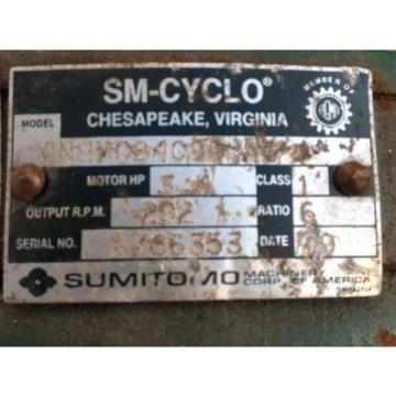 SM CYCLO 3/4 HP 3 PHASE INDUCTION MOTOR WITH SUMITOMO GEAR REDUCER 6:1