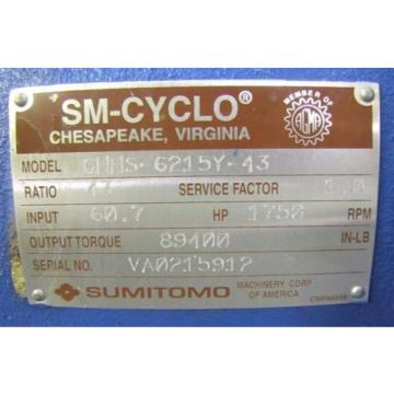 SUMITOMO CHHS-6215Y-43 SM-CYCLO 43:1 RATIO SPEED REDUCER GEARBOX REBUILT