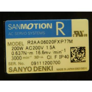 Sanyo Denki R2AA06020FXP77M AC Servo Motor Sumitomo ANFX-P110F-2RL3-9 Used