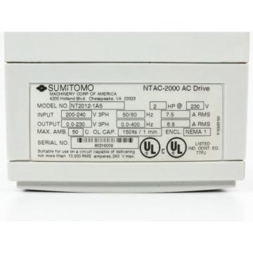 Sumitomo NT2012-1A5 2HP AC Motor Drive 230VAC Sensorless Flux Vector NTAC-2000