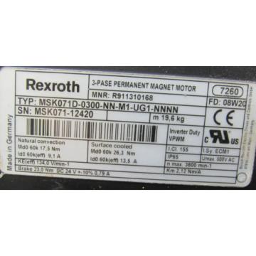 REXROTH MSK071D-0300-NN-M1-UG1-NNNN 3PH PERMANENT MAGNET MOTOR 600V 24VDC XLNT