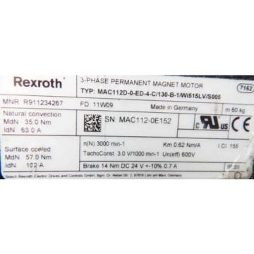 REXROTH INDRAMAT MAC112D-0-ED-4-C/130-B-1/WI515LV/S005 Servomotor-used-